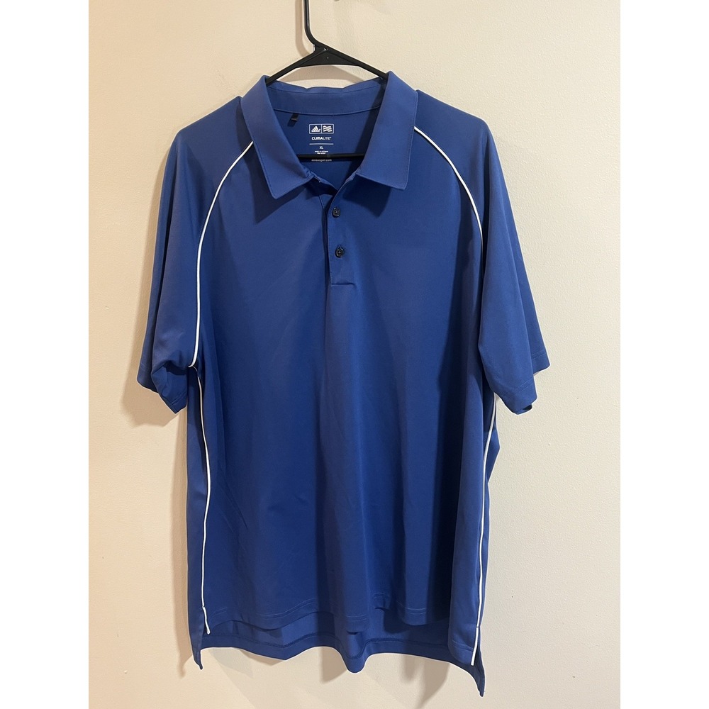 ADIDAS Shirt Mens CL‎ Piped Colorblock Polo Golf CLIMALITE Pique Blue